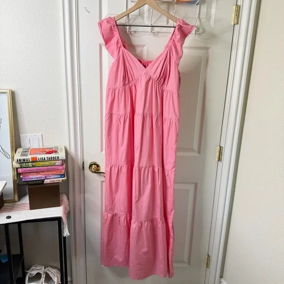 NWT ModCloth Notes of Grace Pink Tiered Poplin Maxi Dress Womens Size L - Picture 2 of 6